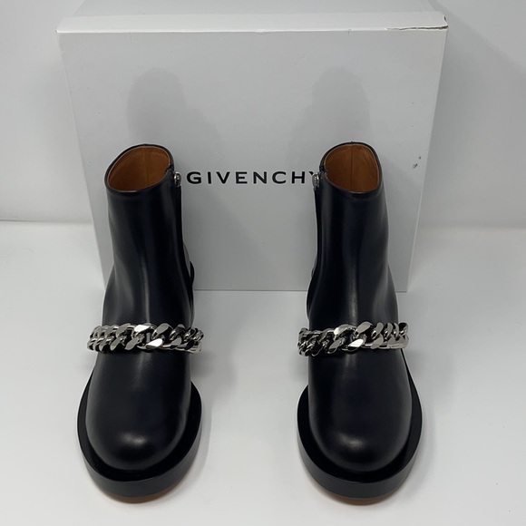 Givenchy Black Leather Silver Chain Ankle Boots NIB - Picture 12 of 15